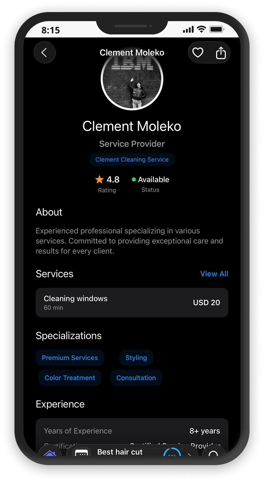 Service provider profile interface